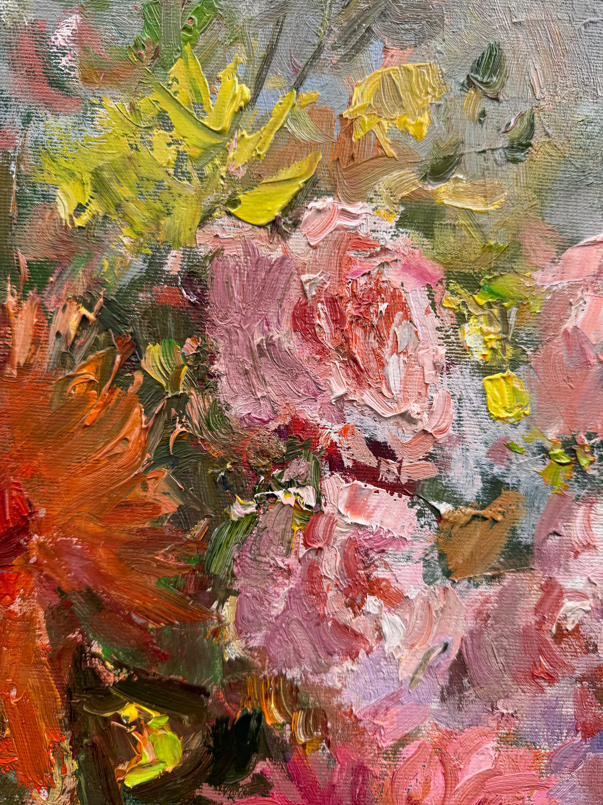 “Summer in Full Bloom” — detail, brushstroke texture